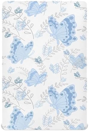 Blue Butterfly Romantic Pastel Crib Sheets for Baby Toddler