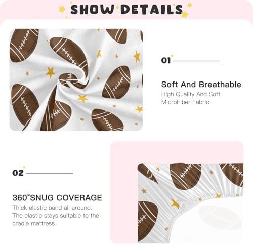 KICPOAY Stylized Footballs Crib Sheets Stretchy Portable Playard Sheets for Baby