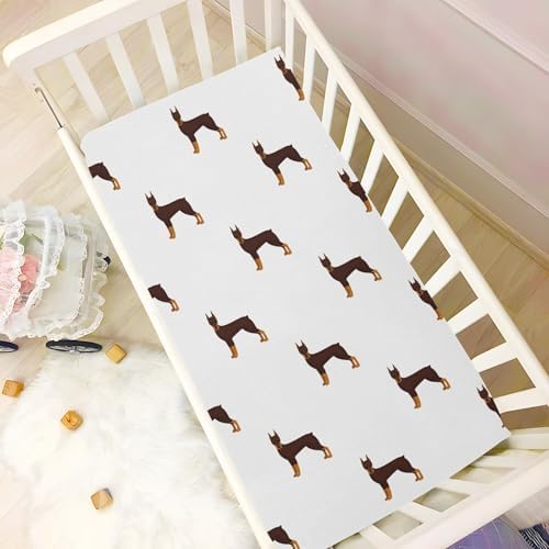 Doberman Cartoon Crib Sheets Stretchy Playard Sheets for Baby Toddler