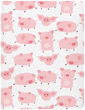 KICPOAY Fitted Crib Sheets Pink Cute Pigs Playard Sheets for Baby Toddler