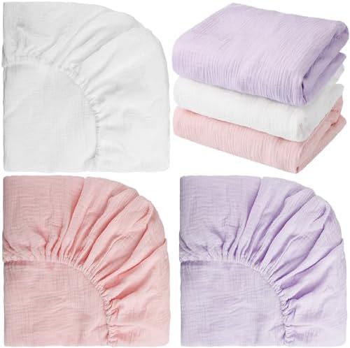 Newwiee 3 Pcs Muslin Crib Sheets Cotton Soft Fitted Baby Bedding
