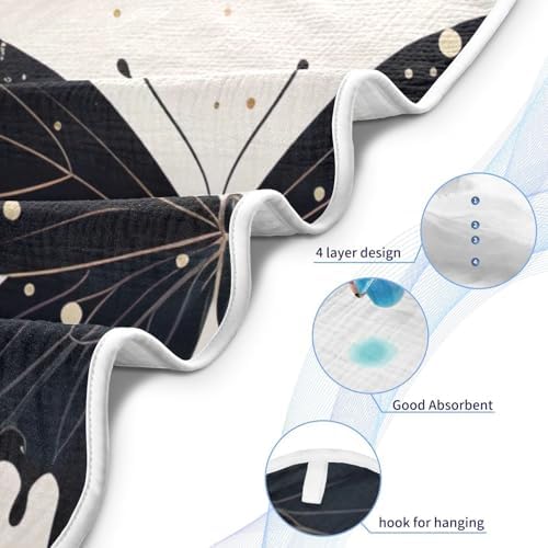 Black Butterflies Baby Hooded Towel Soft Cotton Ultra Absorbent 35x35 Inch