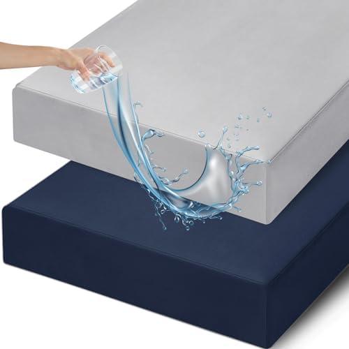 Davids Kids Waterproof Crib Sheets 2 Pack Navy Blue Highclass Grey