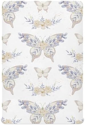 Yellow Butterfly Flower Leaves Crib Sheet 52x28in for Baby