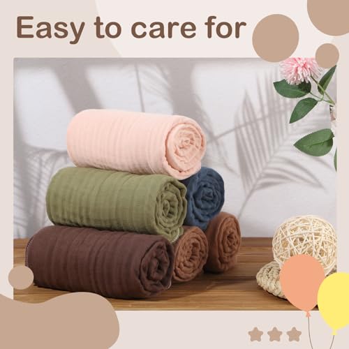 Peryiter 6 Pcs Muslin Hooded Baby Towels - Brown
