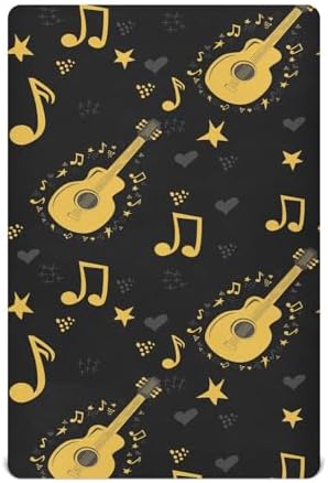 KICPOAY Black Guitar Stars Crib Sheets Playard Sheets for Baby Toddler