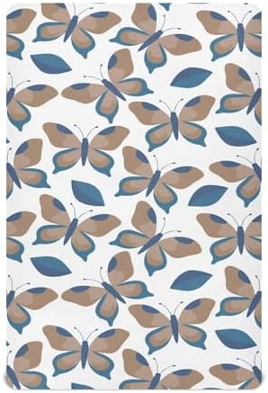 Brown Butterfly Blue Leaves Fitted Crib Sheet for Baby Toddler