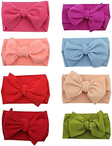 8PCS Baby Girls Bow Headbands Set Soft Elastic Hair Accessories