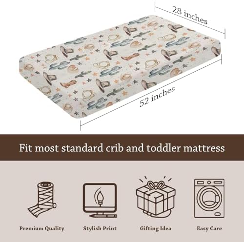 KuphiL10C Western Cactus Hats Stars Pattern Crib Sheet
