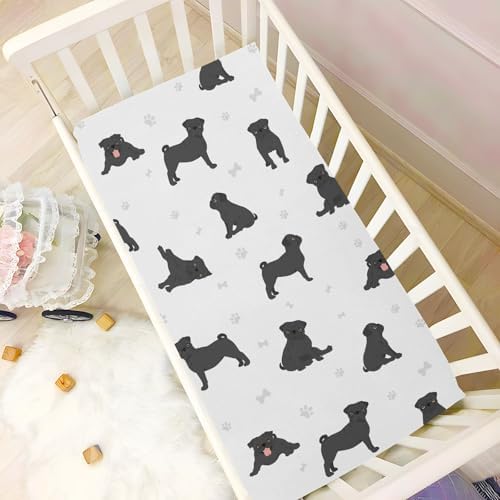 KICPOAY Pug Dog Crib Sheets Stretchy Playard Sheets for Baby
