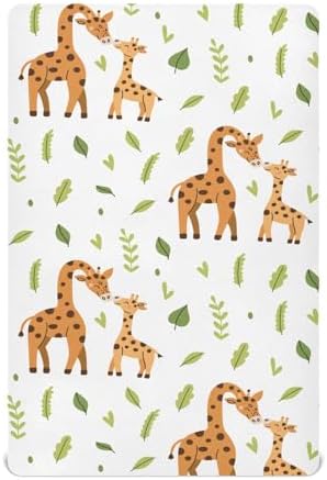 Cute Giraffes Leaves Fitted Crib Sheets for Baby Toddler