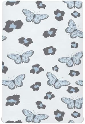 Blue Butterfly Wild Leopard Crib Sheets for Baby Toddler