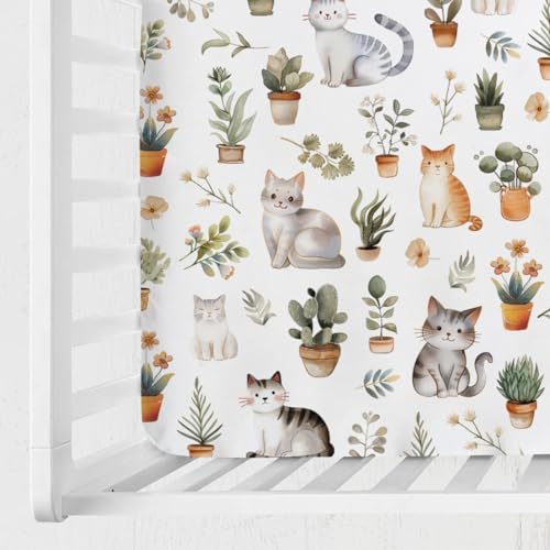 Watercolor Cats Boho Crib Sheet 52x28