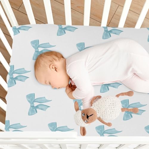 KICPOAY Coquette Watercolor Blue Bow Crib Sheets