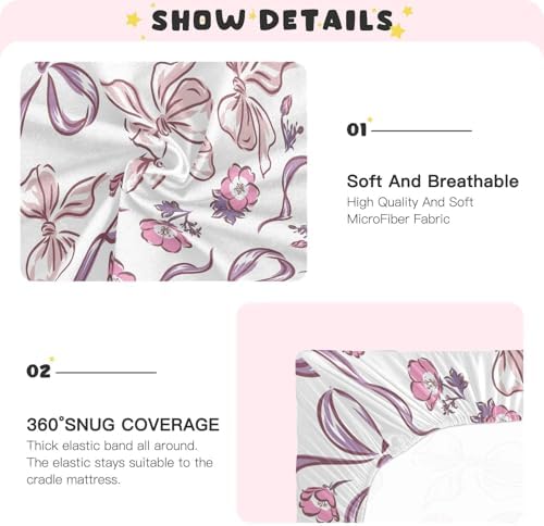 KICPOAY Pink Nemophila Flowers Crib Sheets 52 x 28 in