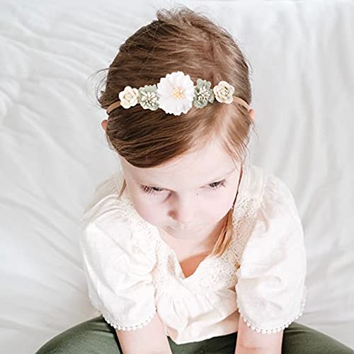 Baby Girl Elastic Nylon Headband with Flower Bow 3Pcs