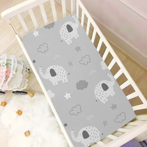 Elephant Cloud Star Grey Fitted Crib Sheets Stretchy Playard Sheets for Baby