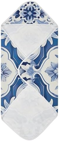 PaChyLuu Blue White Tiled Pattern Baby Hooded Towel 35x35 Inch