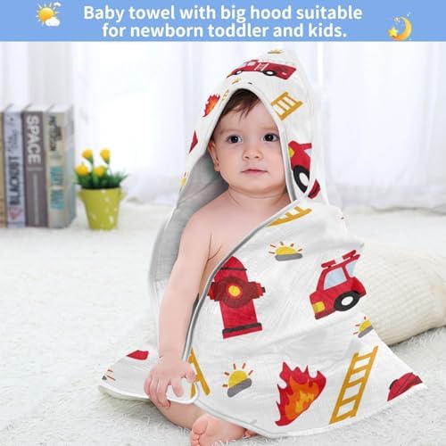 Caikeny Baby Hooded Towel Fire Truck Red 30x30 Inch