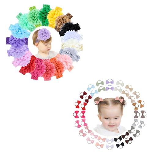 Jollybows 18pcs Baby Girls Headband Chiffon Flower and 40pcs Hair Bows