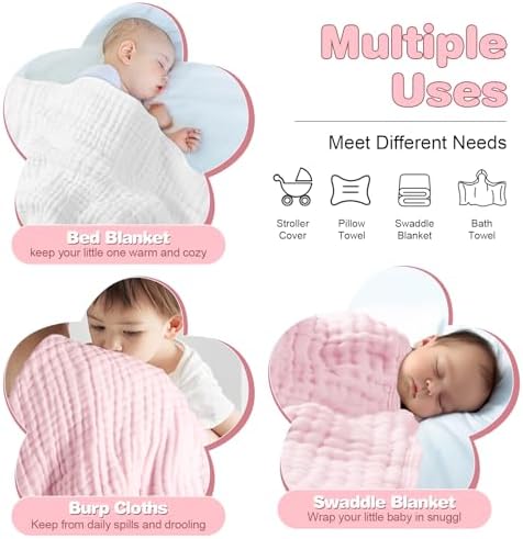 MUKIN Premium Muslin Hooded Towels 2-Pack White Pink