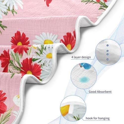 BOESI Doodle Daisy Baby Hooded Bath Towel - Soft Absorbent 30x30 Inches