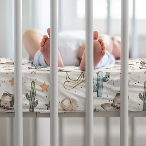 KuphiL10C Western Cactus Hats Stars Pattern Crib Sheet