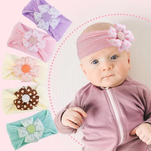 Fmeida Baby Girls Nylon Headbands with Flower Bows