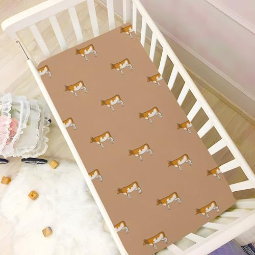 Cow Cartoon Brown Fitted Crib Sheets for Baby Toddler