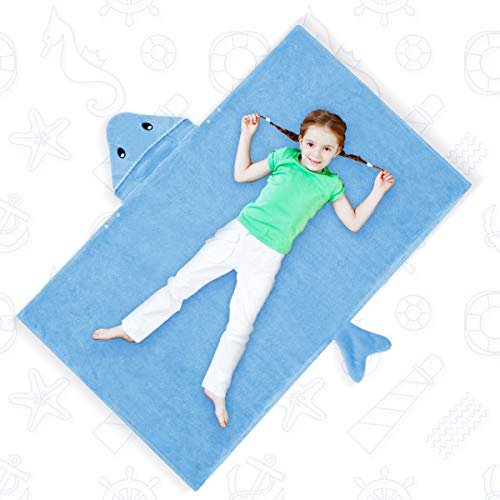 ROMASA Toddler Hooded Bath Towel - 275 x 55 Blue Shark Shape