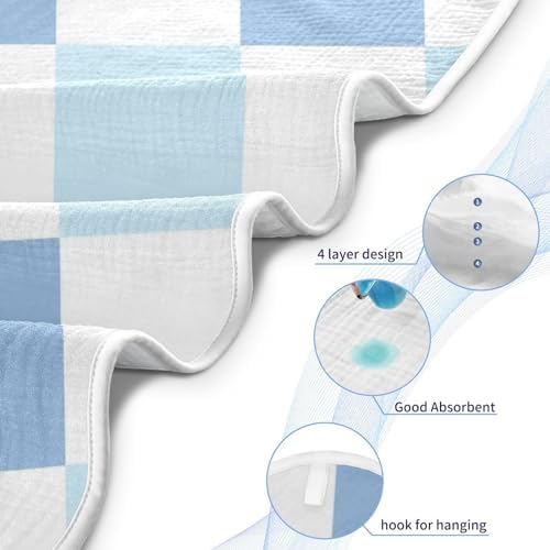 Caikeny Baby Hooded Towel 30x30 Inch Checkered Design