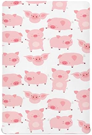KICPOAY Fitted Crib Sheets Pink Cute Pigs Playard Sheets for Baby Toddler