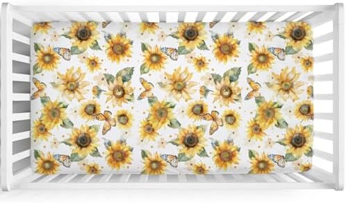 Watercolor Sunflowers Butterflies Crib Sheet 52x28