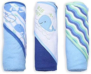Buttons Stitches 3-Pack Blue Whale Hooded Baby Towels