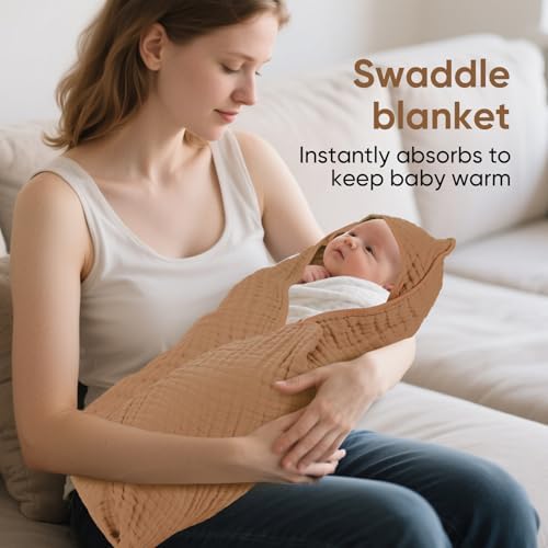 MIGIOL Muslin Hooded Baby Towel - 32x32 Inches Soft and Absorbent