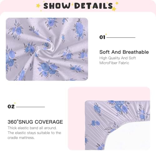 KICPOAY Spring Purple Flowers Crib Sheets Playard Sheet 52 x 28 in