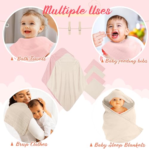 Preboun 6 Pcs Cotton Baby Bath Towel Set with Hood and Washcloths