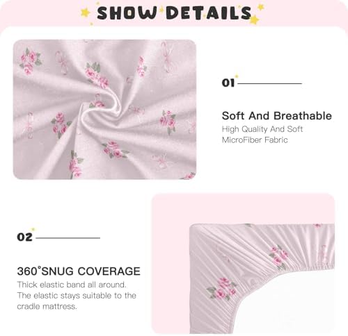 Pink Rose Ribbon Leaves Fitted Crib Sheets for Baby 1