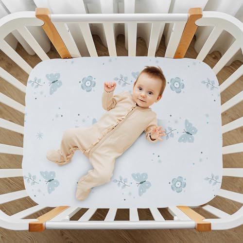 Boho Blue Flower Butterfly Crib Sheets for Baby Toddler