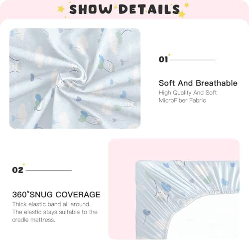 Rabbit Balloon Cloud Blue Crib Sheet Playard Sheet for Baby
