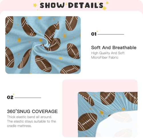 KICPOAY Blue Footballs Crib Sheets Stretchy Playard Sheets for Baby