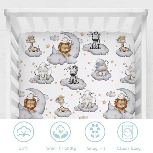 Sleeping Safari Animals Crib Sheet Set 52x28 Fitted