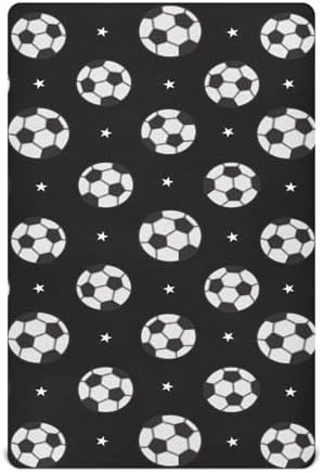 KICPOAY Soccer Balls Black Crib Sheets Stretchy Playard Sheets for Baby Toddler