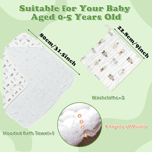 Zainpe 4Pcs Penguin Pattern Muslin Towel Set