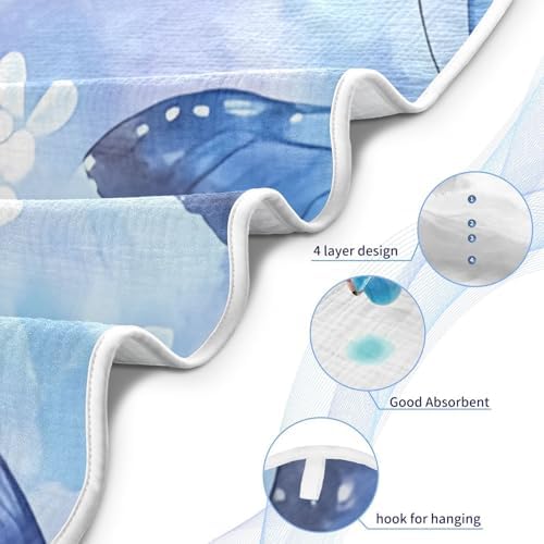 BOESI Blue Butterfly Baby Hooded Towel 35x35in Soft and Absorbent