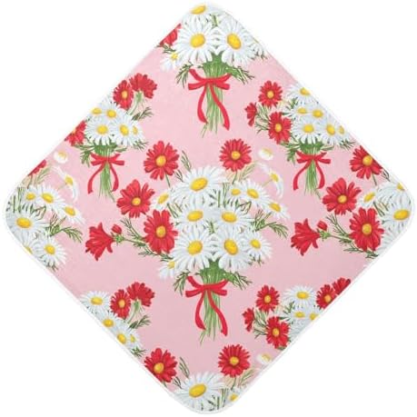 BOESI Doodle Daisy Baby Hooded Bath Towel - Soft Absorbent 30x30 Inches