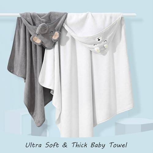 2 Pack Hooded Baby Towels with Elephant Tiger Designs