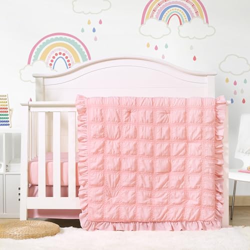 Cloele 3-Piece Crib Bedding Set for Girls Pink Ruffled