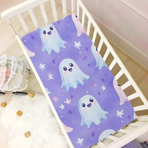 Qilmy Cute Ghost Pattern Fitted Crib Sheet Soft and Breathable