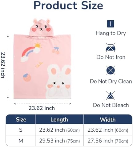 usbettas Kids Beach Towels - Bunny Hooded Bath Wrap 29x27 Inch